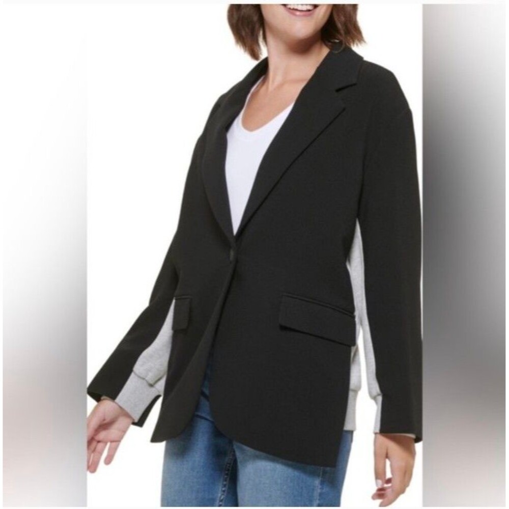 Calvin Klein Mixed Media Sweatshirt Jacket Blazer Black Gray Oversized sz S-M